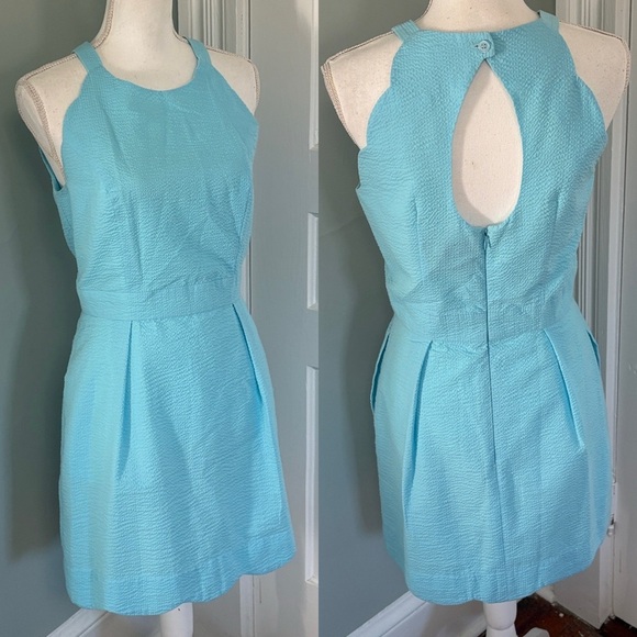 Lauren James Dresses & Skirts - Lauren James Solid Seersucker Light Blue Landry Dress Open back size medium